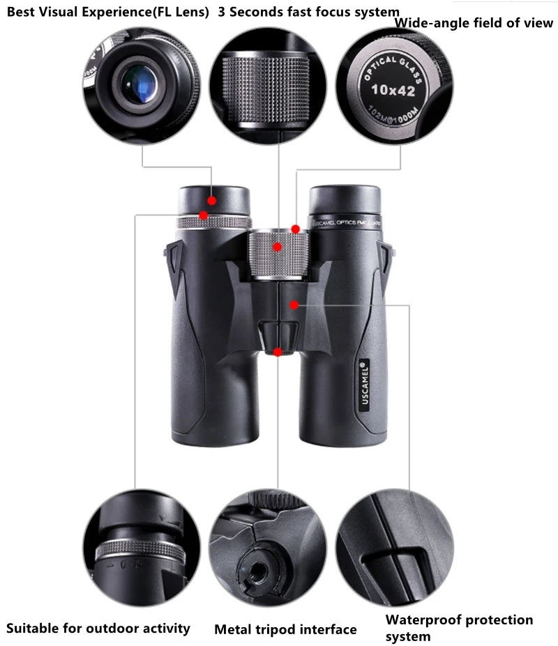 10x42 8x42 HD BAK4 Binoculars Powerful Professional  Long Distance Telescope for Hunting Outdoor Sports Camping Travel