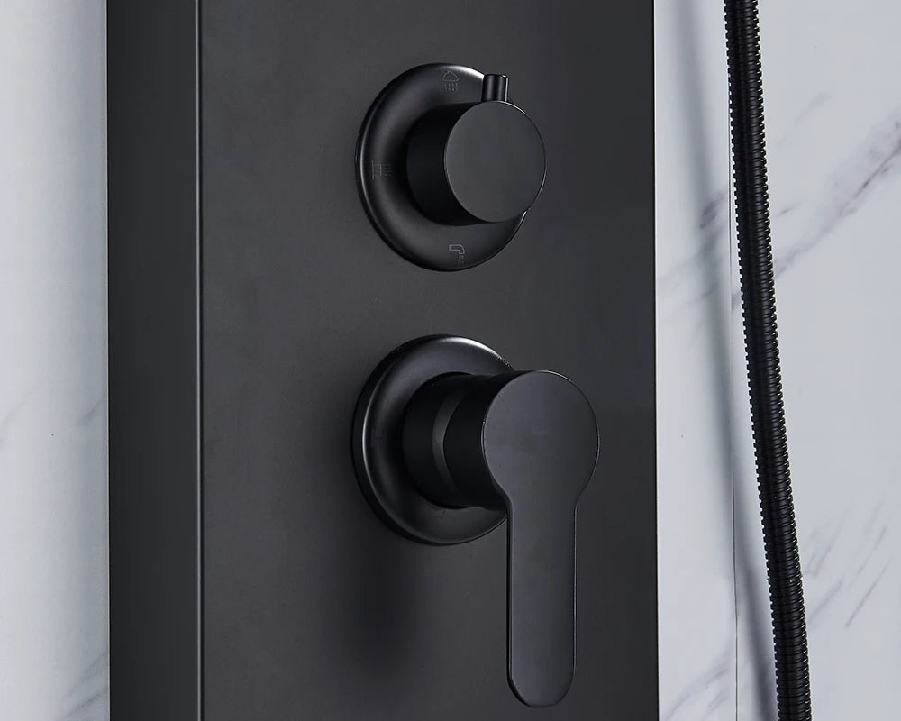 Rozin Black Shower Column LED Rainfall Bathroom Faucet with Massage Jet Bath Panel System  5 Modes Waterfall Hot Cold Mixer Tap