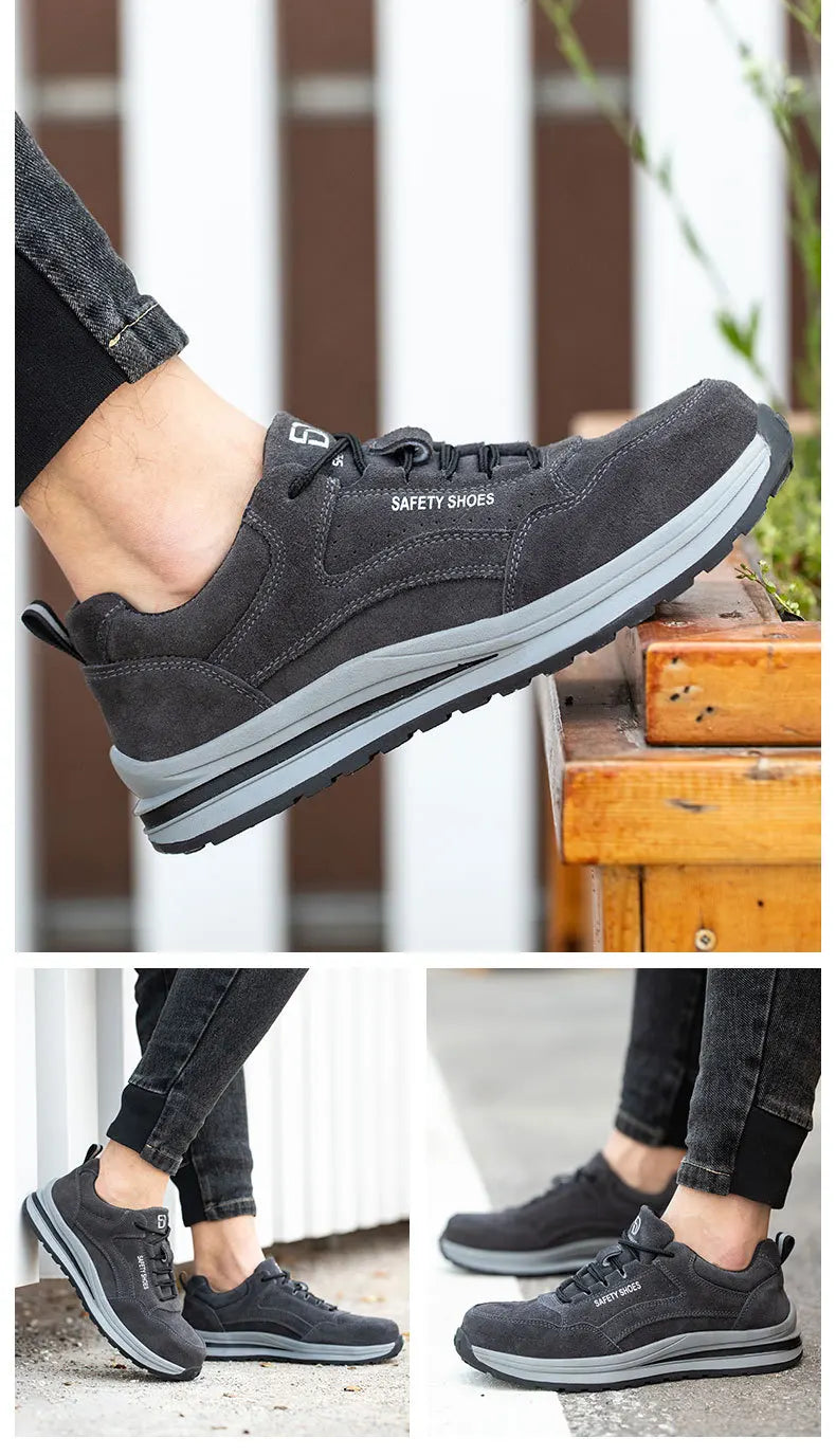 Oulylan Wear Resistant Anti Puncture Sneakers Male Steel Toe Labor Shoes For Work Outdoor Anti Skid Breathable Safety Boots
