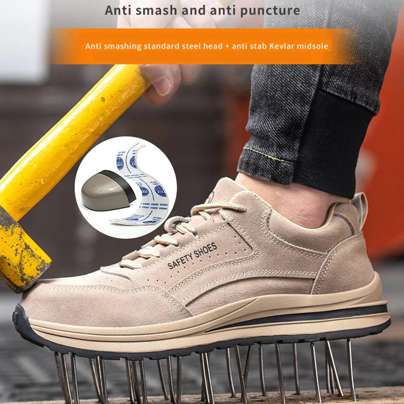 Oulylan Wear Resistant Anti Puncture Sneakers Male Steel Toe Labor Shoes For Work Outdoor Anti Skid Breathable Safety Boots