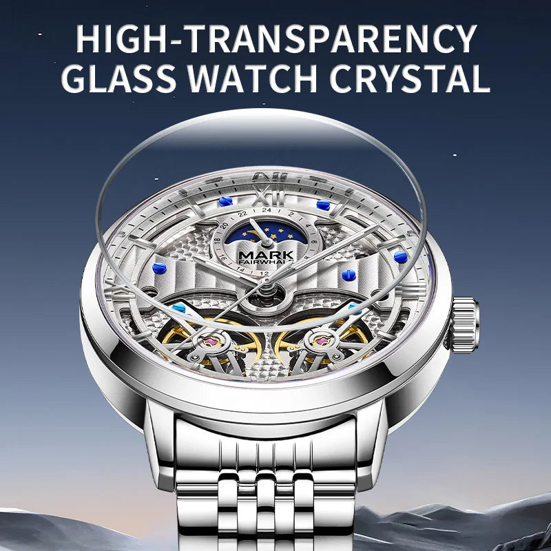 Mark Fairwhale 6023 Luxury Men's Watches Waterproof Luminous Man Clock Chronograph Stainless Steel Mechanical Watches For Men