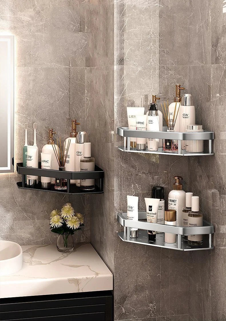 Bathroom Shelf Shelves Punch-free Corner Rack Wall Mounted Shampoo Storage Aluminum Holder Kitchen Bathroom Organizer Accessorie