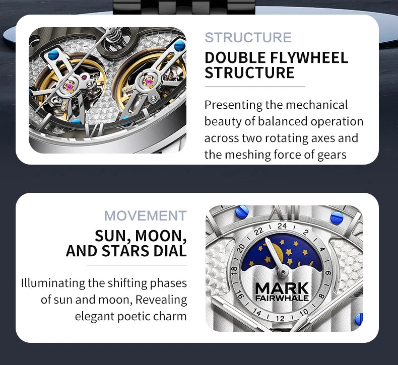 Mark Fairwhale 6023 Luxury Men's Watches Waterproof Luminous Man Clock Chronograph Stainless Steel Mechanical Watches For Men