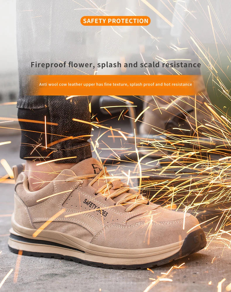 Oulylan Wear Resistant Anti Puncture Sneakers Male Steel Toe Labor Shoes For Work Outdoor Anti Skid Breathable Safety Boots