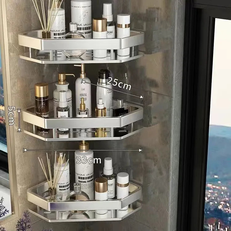 Bathroom Shelf Shelves Punch-free Corner Rack Wall Mounted Shampoo Storage Aluminum Holder Kitchen Bathroom Organizer Accessorie