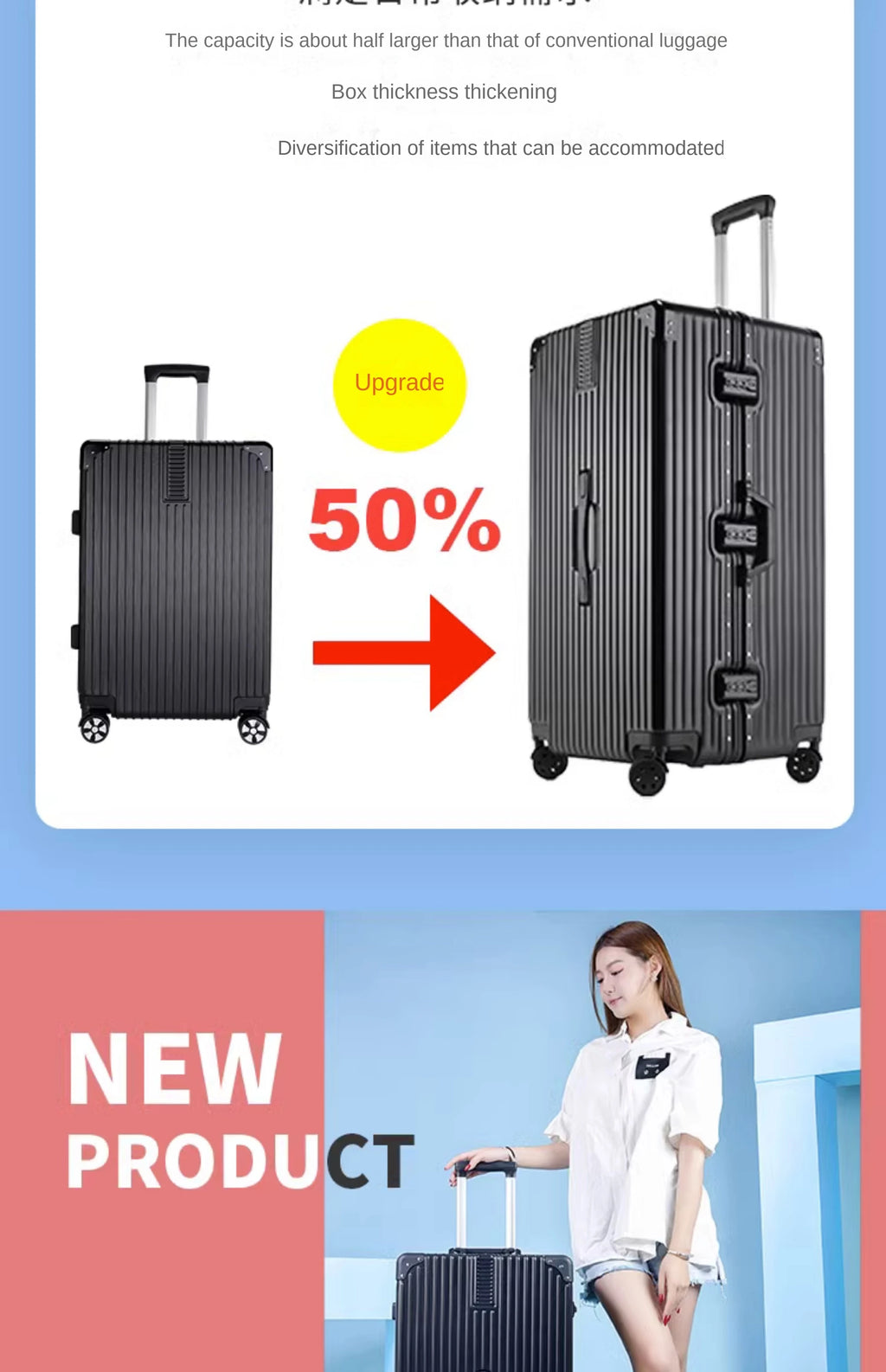 Extra Large 60/100 inch Unisex Luggage Thickened Travel Suitcase with Large Capacity TSA Lock Trolley Case Zipper Aluminum Frame