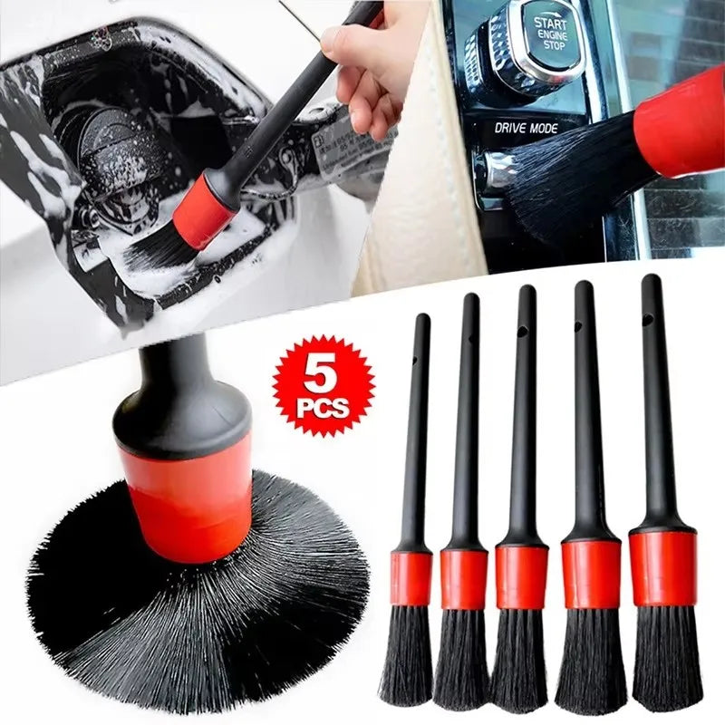 5Pcs Car Cleaning Brush Kit Soft Bristle Detail Brushes For Motorcycle Car Detailing Brush Set Wheel Rims Cleaning Brush Tools