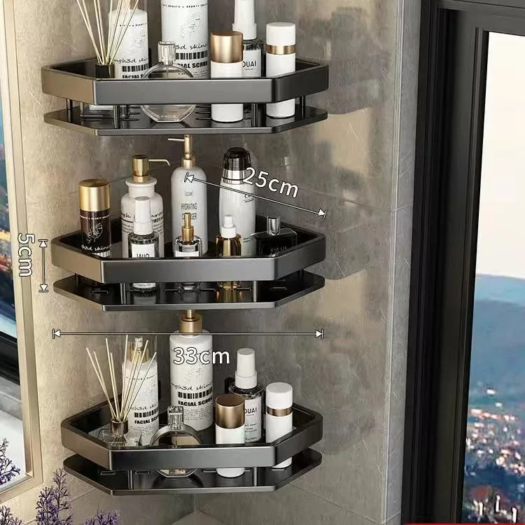 Bathroom Shelf Shelves Punch-free Corner Rack Wall Mounted Shampoo Storage Aluminum Holder Kitchen Bathroom Organizer Accessorie