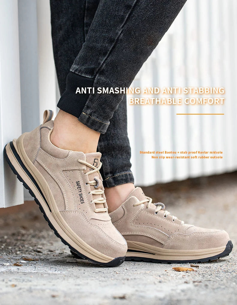 Oulylan Wear Resistant Anti Puncture Sneakers Male Steel Toe Labor Shoes For Work Outdoor Anti Skid Breathable Safety Boots