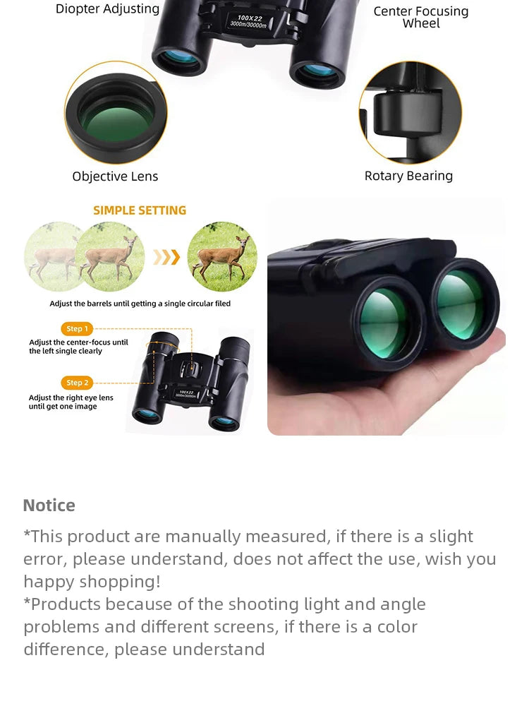 100x22 Mini Portable Hd Binoculars 30000m Long Range Folding Bak4 Fmc Optics For Hunting Sports Outdoor Camping Travel