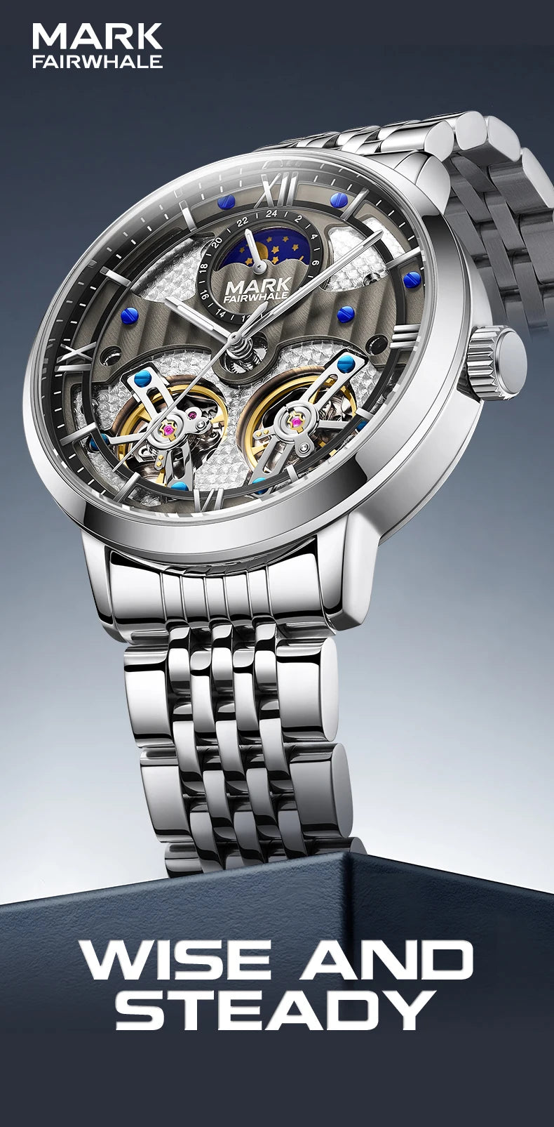 Mark Fairwhale 6023 Luxury Men's Watches Waterproof Luminous Man Clock Chronograph Stainless Steel Mechanical Watches For Men