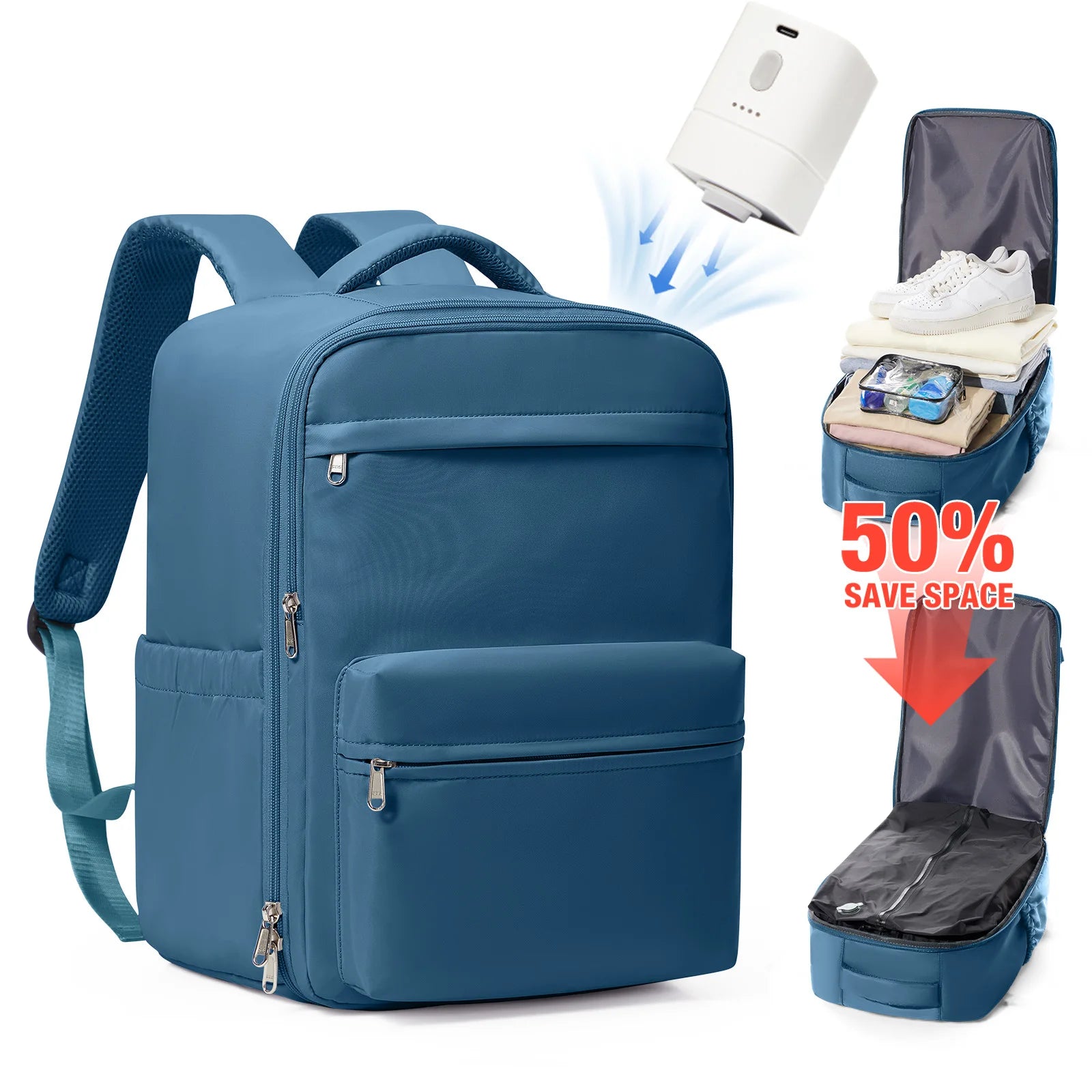 Ryanair 40x30x20 Travel Backpack, Vacuum Compression Backpack with Vacuum Pump，Airline Wizzair Hand Cabin Bag , School Backpack