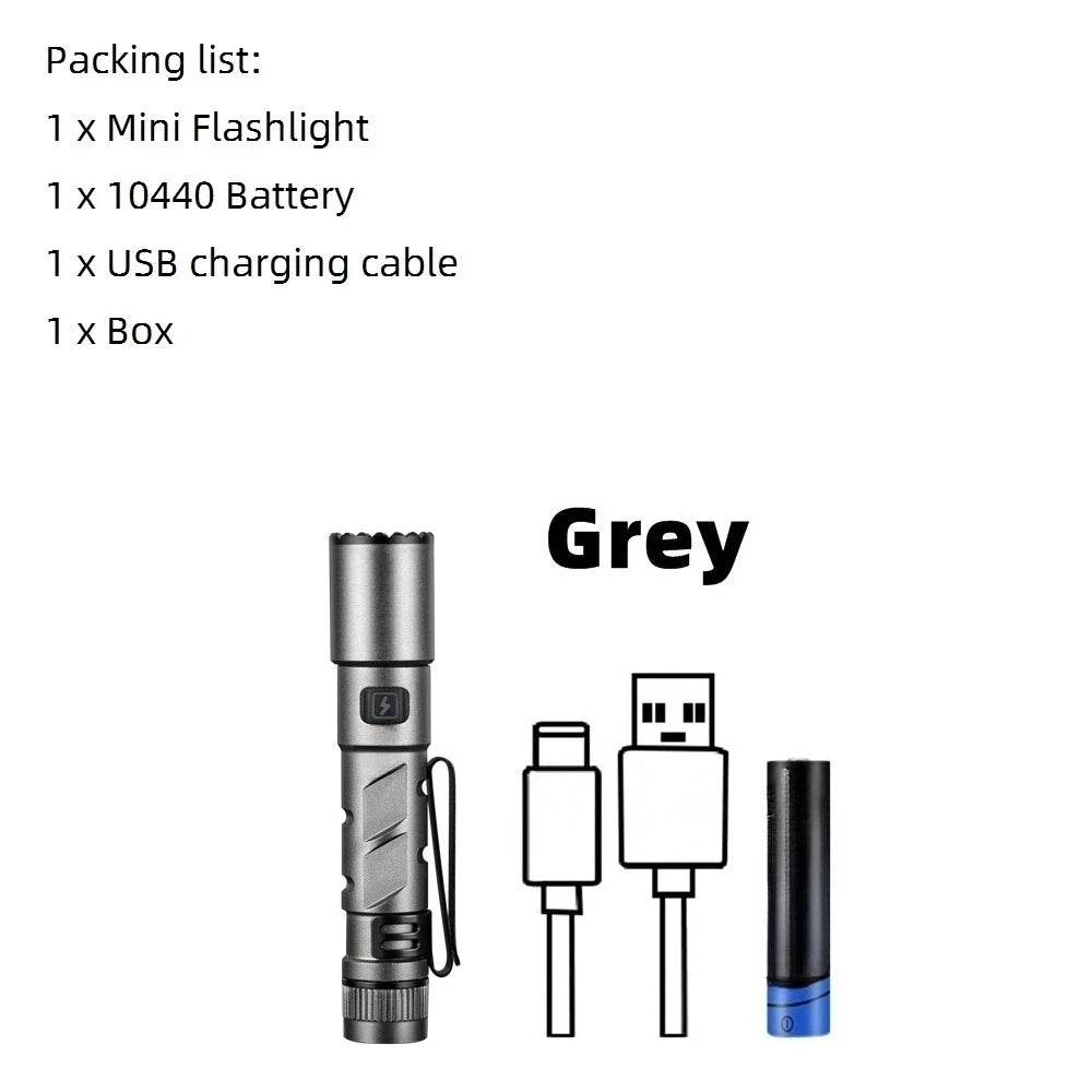 Mini Zoom EDC High Bright Pen Flashlight USB Rechargeable Magnet Portable Small Torch Outdoor Camping Hiking Emergency Lighting