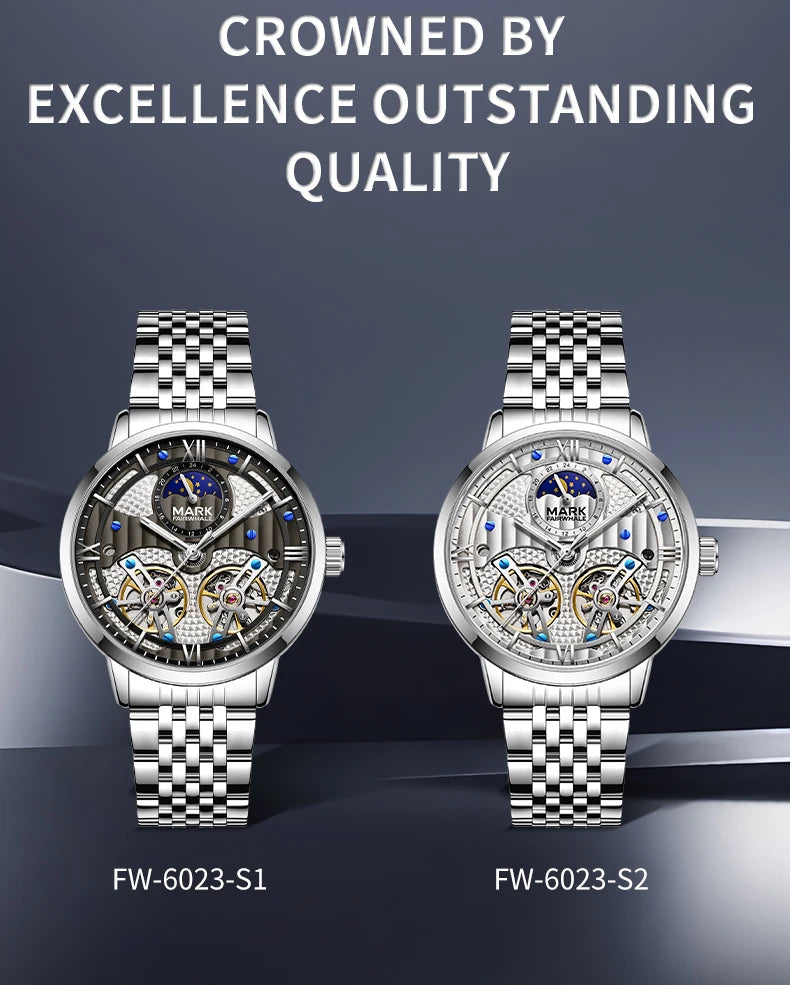 Mark Fairwhale 6023 Luxury Men's Watches Waterproof Luminous Man Clock Chronograph Stainless Steel Mechanical Watches For Men