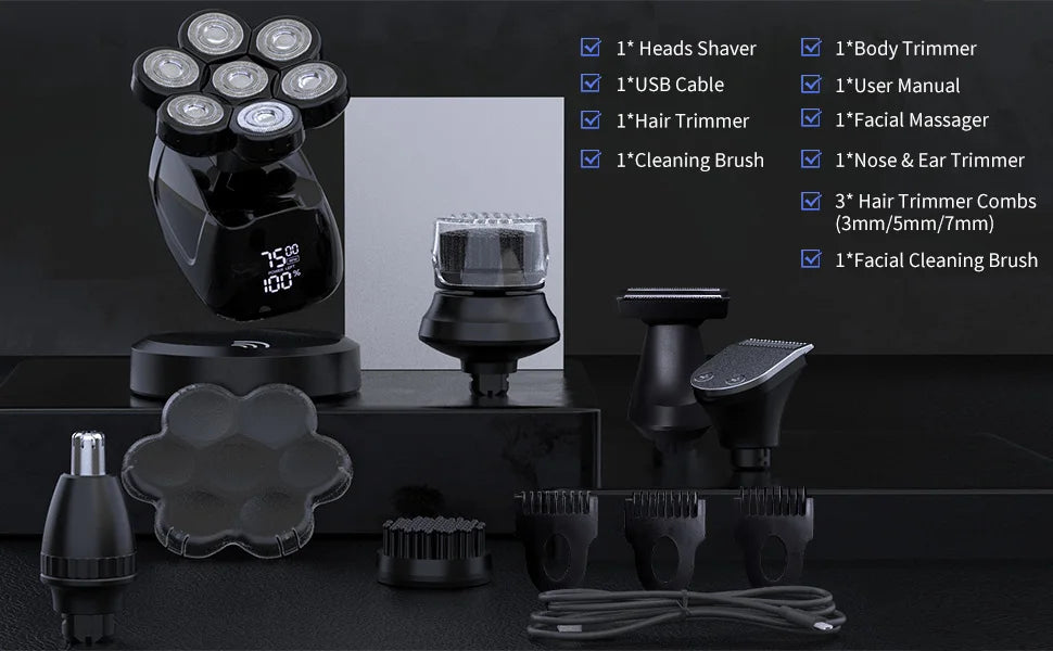SEJOY Head Shavers for Bald Men Multifunctional 7D 6-in-1 Electric Razor with Nose Hair Trimmer Waterproof Men Grooming Kit