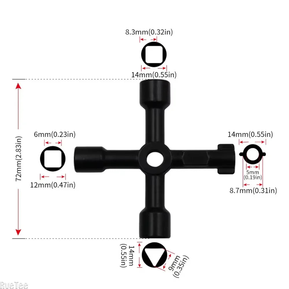 4 in 1 Multifunction Electrician Plumber Cross Switch Wrench Tool Universal Square Triangle Key for Gas Train Bleed Radiator