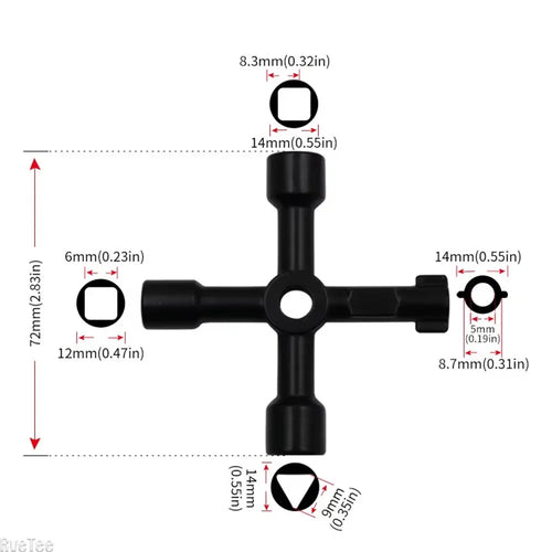 4 in 1 Multifunction Electrician Plumber Cross Switch Wrench Tool Universal Square Triangle Key for Gas Train Bleed Radiator
