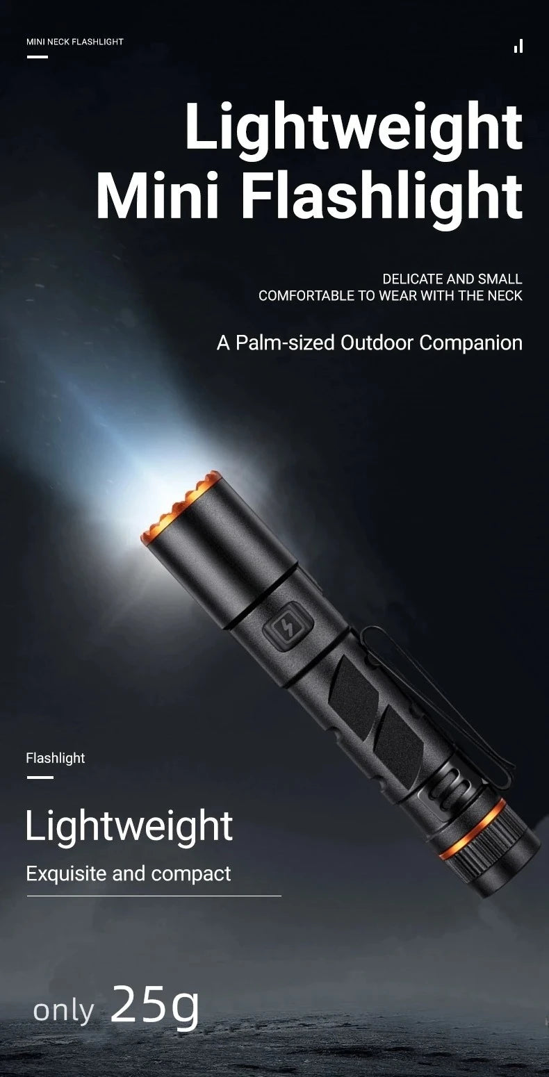 Mini Zoom EDC High Bright Pen Flashlight USB Rechargeable Magnet Portable Small Torch Outdoor Camping Hiking Emergency Lighting
