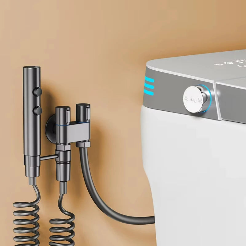 Gunmetal gray toilet spray gun set, handheld bathroom spray gun, toilet and shower, dual outlet angle valve, toilet accessories