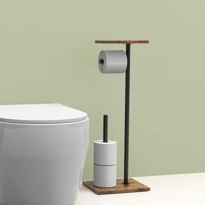 Free Standing Toilet Paper Holder with Shelf, Floor Stand Tissue Dispenser for Mega Rolls, Bathroom Storage Organizer