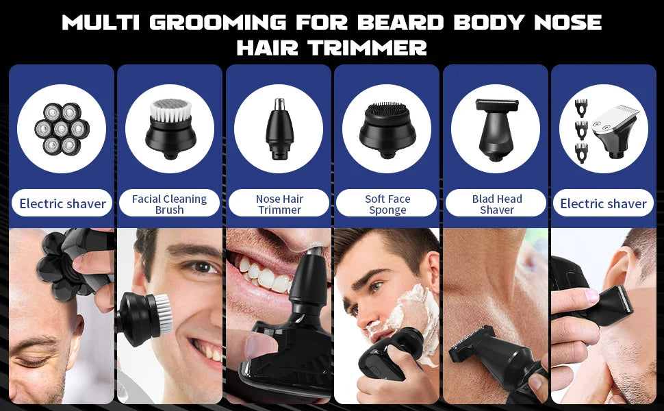 SEJOY Head Shavers for Bald Men Multifunctional 7D 6-in-1 Electric Razor with Nose Hair Trimmer Waterproof Men Grooming Kit