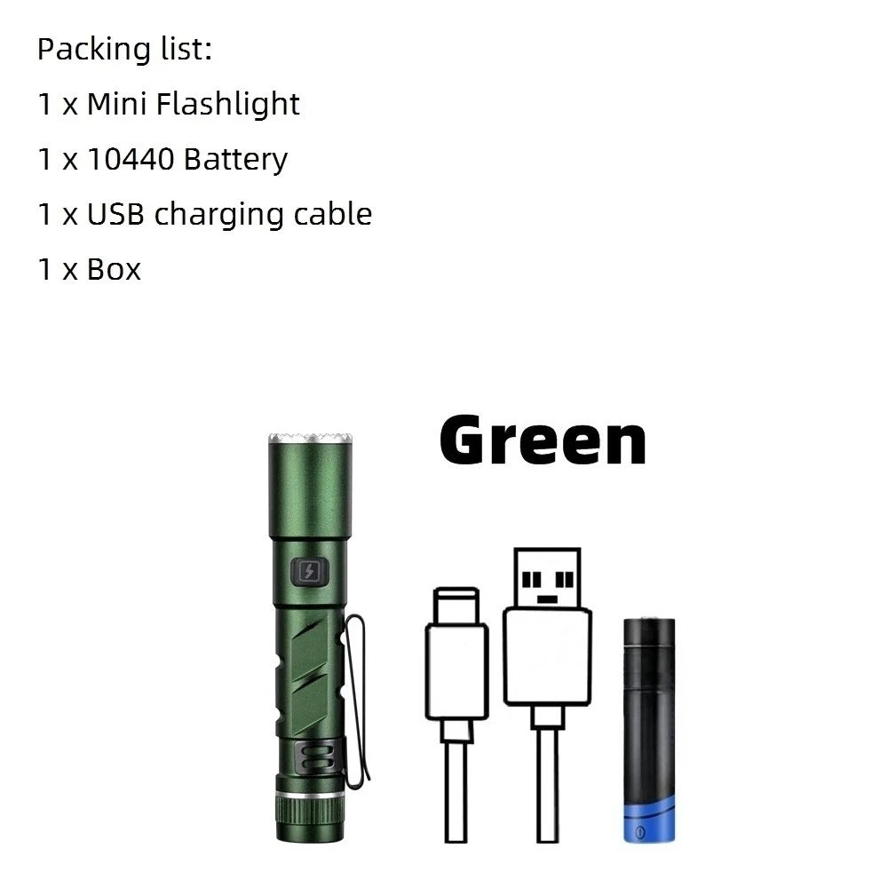 Mini Zoom EDC High Bright Pen Flashlight USB Rechargeable Magnet Portable Small Torch Outdoor Camping Hiking Emergency Lighting