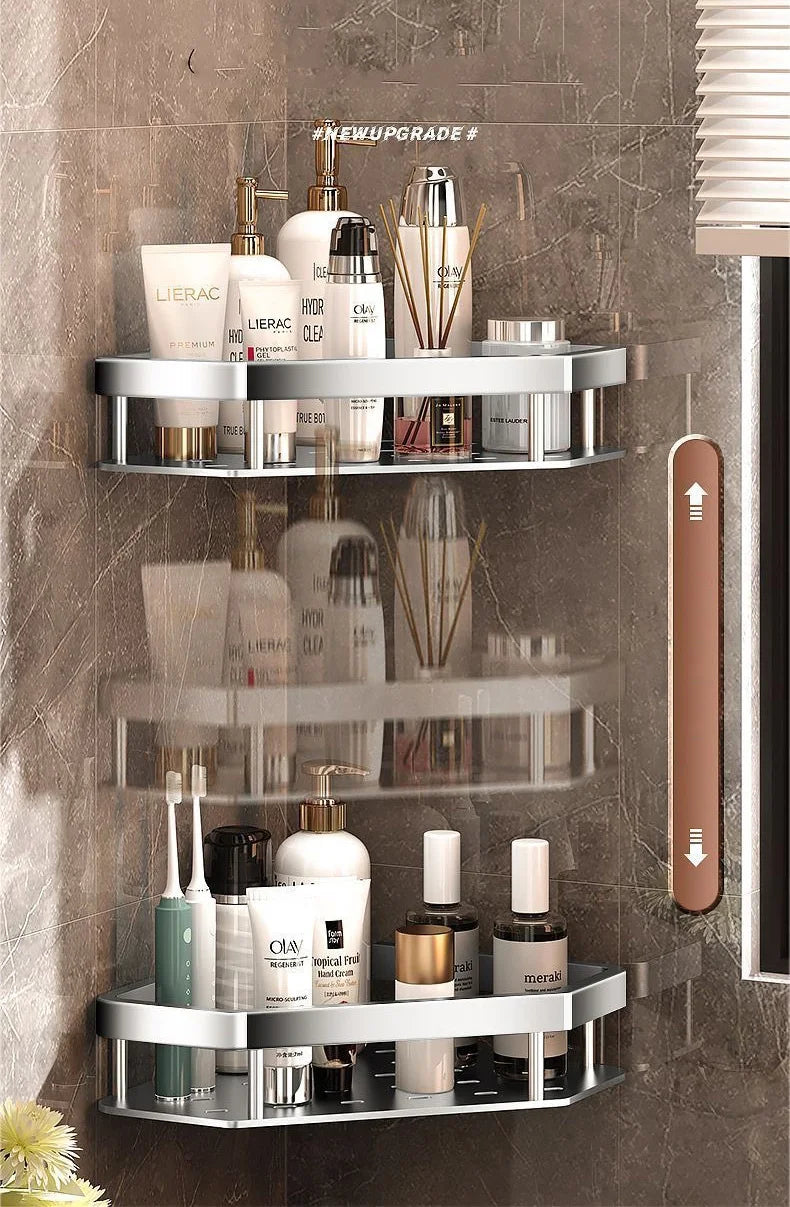 Bathroom Shelf Shelves Punch-free Corner Rack Wall Mounted Shampoo Storage Aluminum Holder Kitchen Bathroom Organizer Accessorie