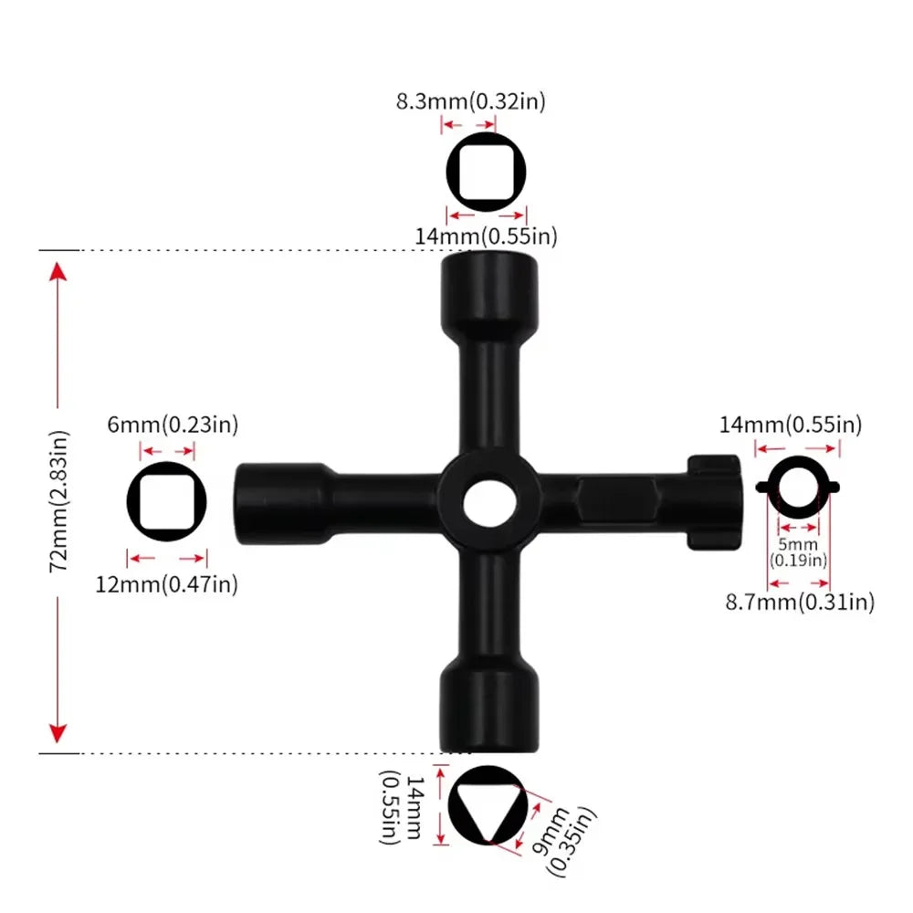 4 in 1 Multifunction Electrician Plumber Cross Switch Wrench Tool Universal Square Triangle Key for Gas Train Bleed Radiator