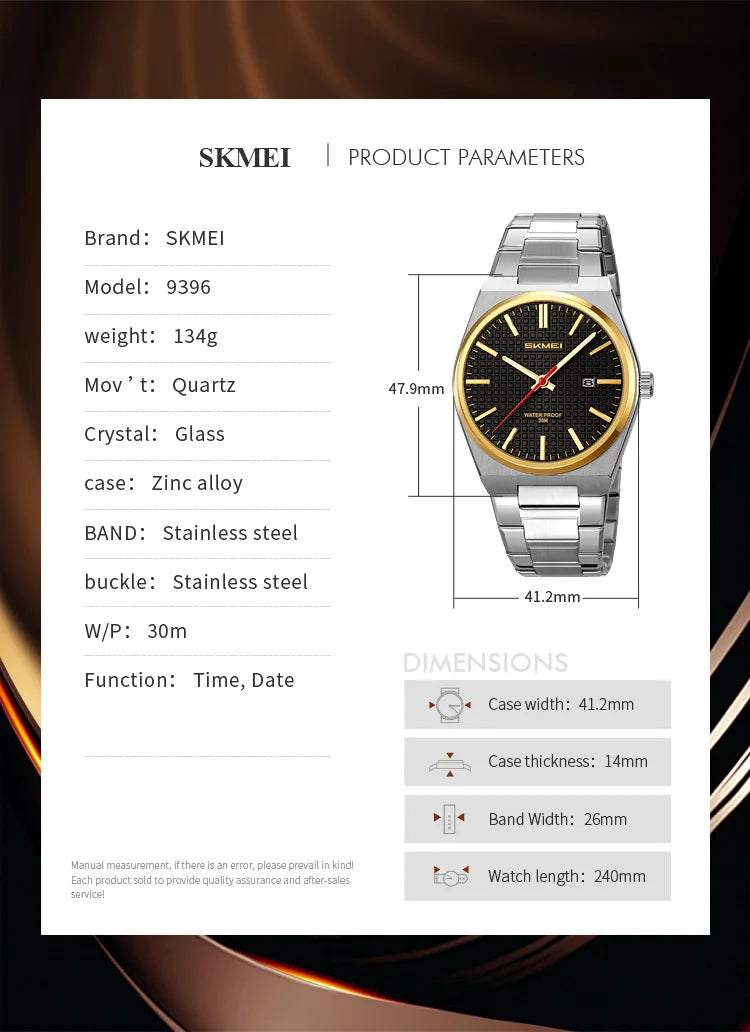 SKMEI 9396 New Casual Simple Quartz Watch Men's Watch Luxury Business Waterproof Calendar Night Light Watch relógios masculino