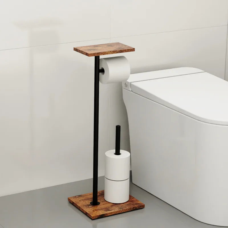 Free Standing Toilet Paper Holder with Shelf, Floor Stand Tissue Dispenser for Mega Rolls, Bathroom Storage Organizer