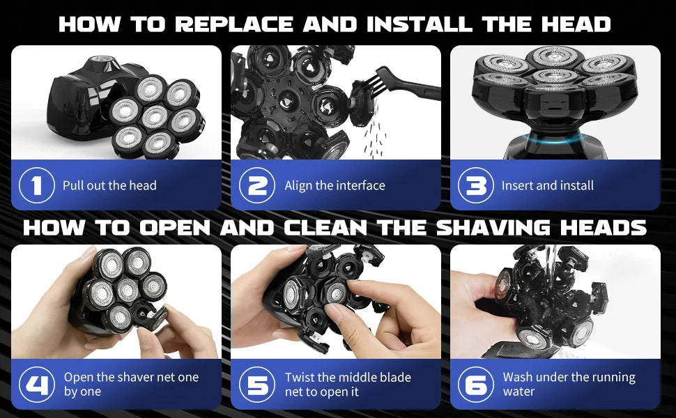 SEJOY Head Shavers for Bald Men Multifunctional 7D 6-in-1 Electric Razor with Nose Hair Trimmer Waterproof Men Grooming Kit