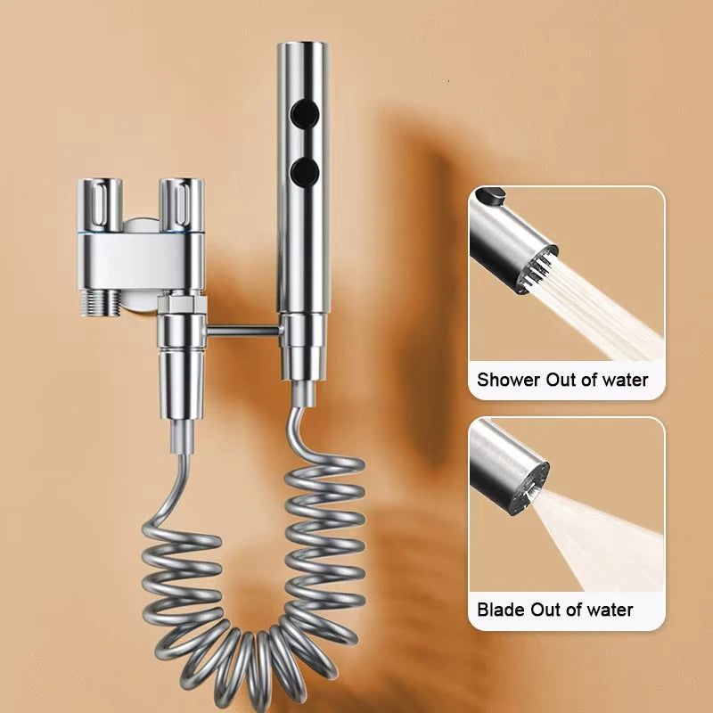 Gunmetal gray toilet spray gun set, handheld bathroom spray gun, toilet and shower, dual outlet angle valve, toilet accessories