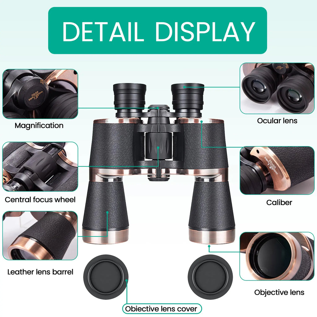 HD Binoculars 20x50 for Adults Waterproof Professional Binoculars Large View Telescope With Clear Low Light Vision Outdoor Sport