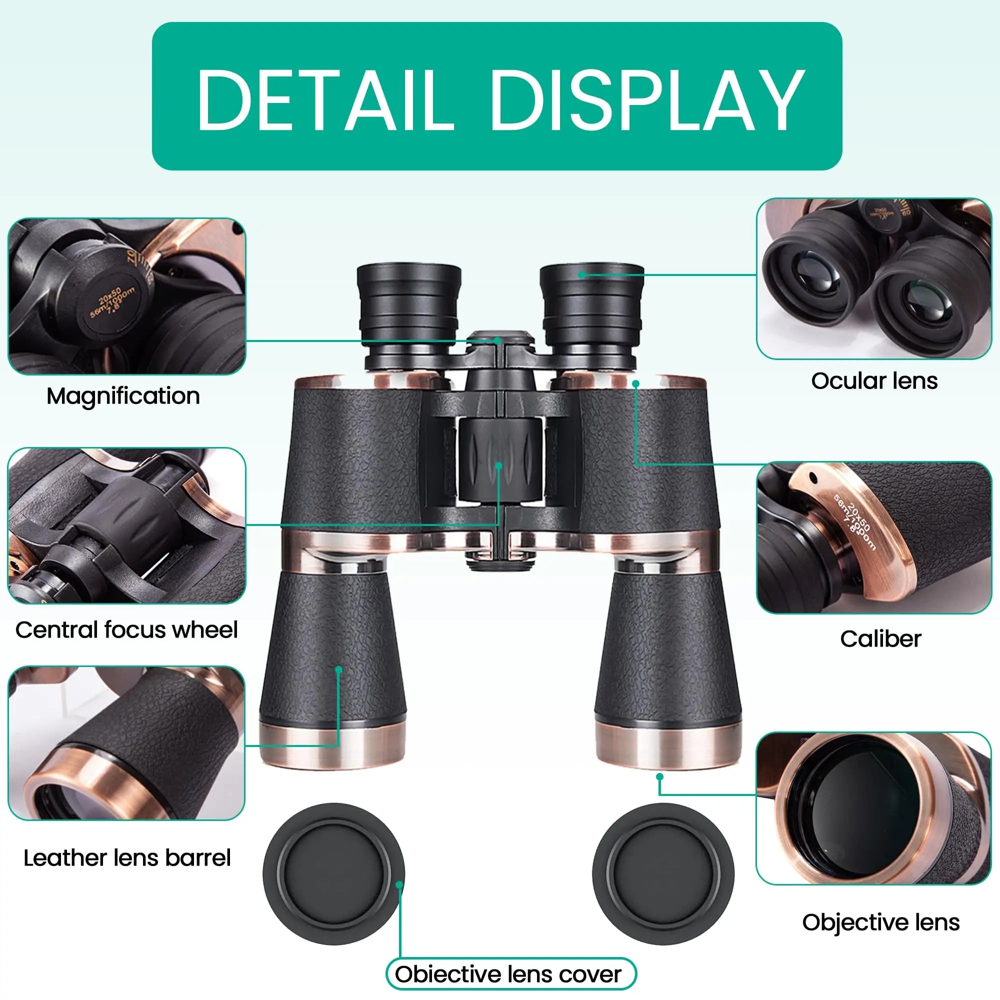 HD Binoculars 20x50 for Adults Waterproof Professional Binoculars Large View Telescope With Clear Low Light Vision Outdoor Sport