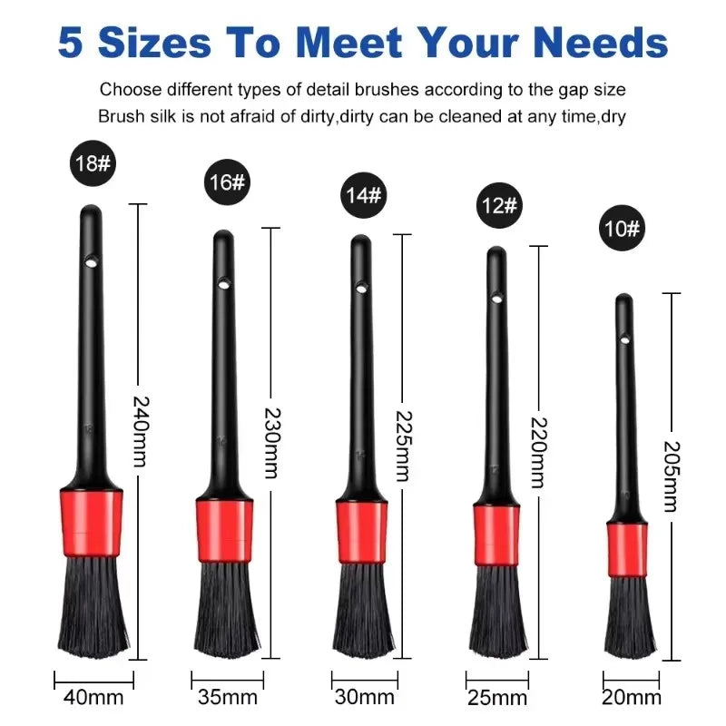 5Pcs Car Cleaning Brush Kit Soft Bristle Detail Brushes For Motorcycle Car Detailing Brush Set Wheel Rims Cleaning Brush Tools