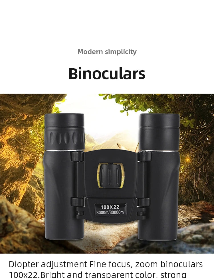 100x22 Mini Portable Hd Binoculars 30000m Long Range Folding Bak4 Fmc Optics For Hunting Sports Outdoor Camping Travel