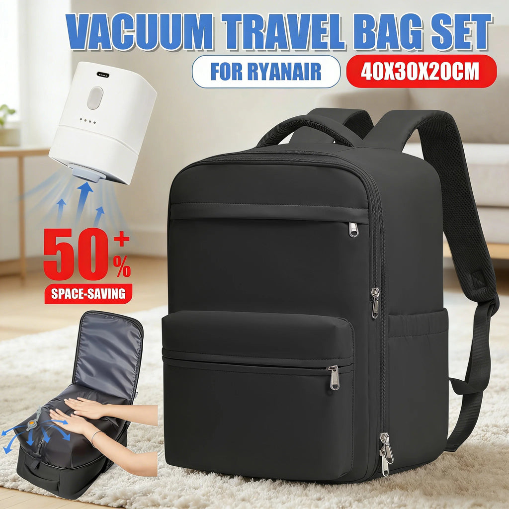 Ryanair 40x30x20 Travel Backpack, Vacuum Compression Backpack with Vacuum Pump，Airline Wizzair Hand Cabin Bag , School Backpack