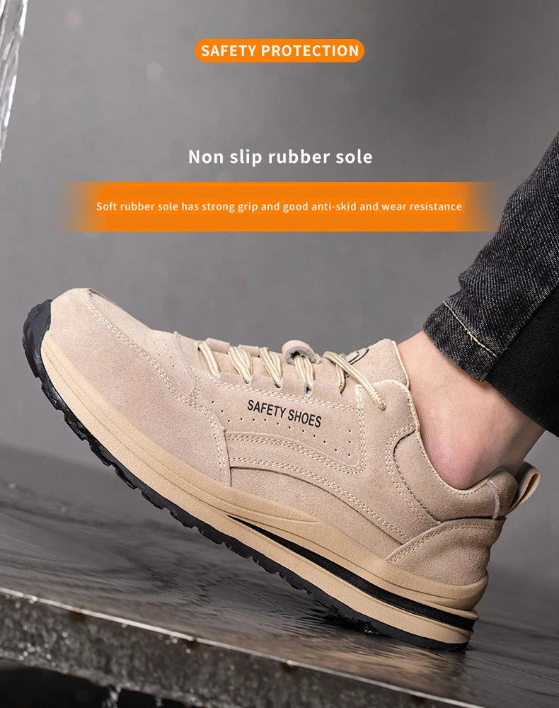 Oulylan Wear Resistant Anti Puncture Sneakers Male Steel Toe Labor Shoes For Work Outdoor Anti Skid Breathable Safety Boots