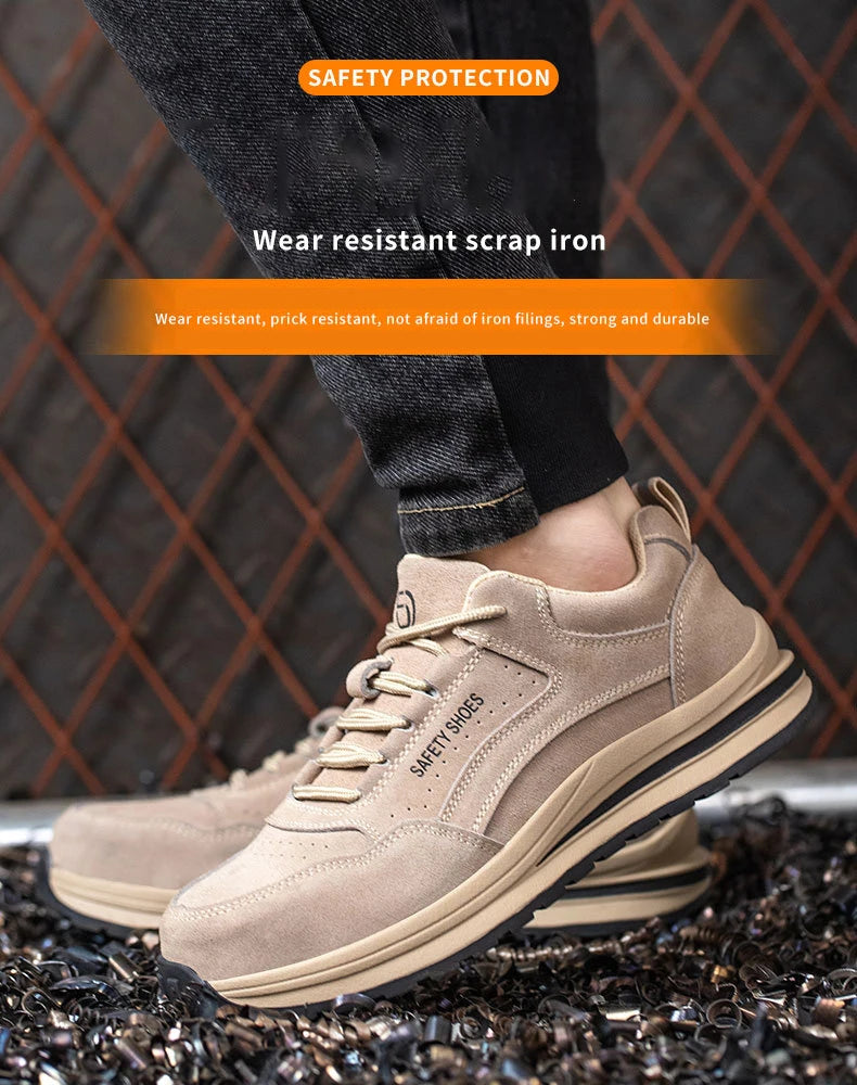 Oulylan Wear Resistant Anti Puncture Sneakers Male Steel Toe Labor Shoes For Work Outdoor Anti Skid Breathable Safety Boots