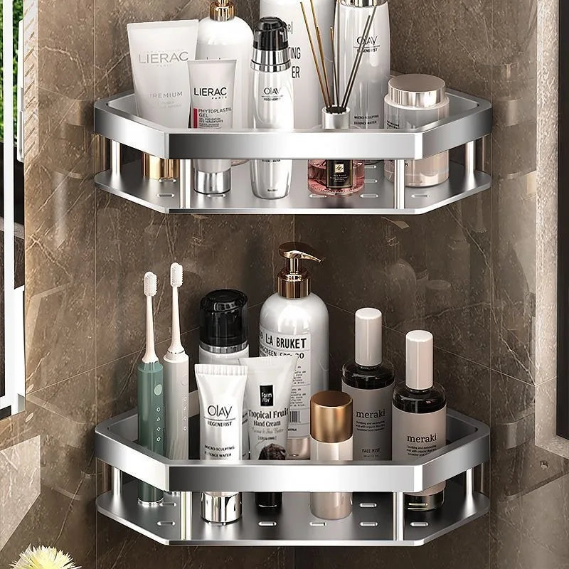 Bathroom Shelf Shelves Punch-free Corner Rack Wall Mounted Shampoo Storage Aluminum Holder Kitchen Bathroom Organizer Accessorie